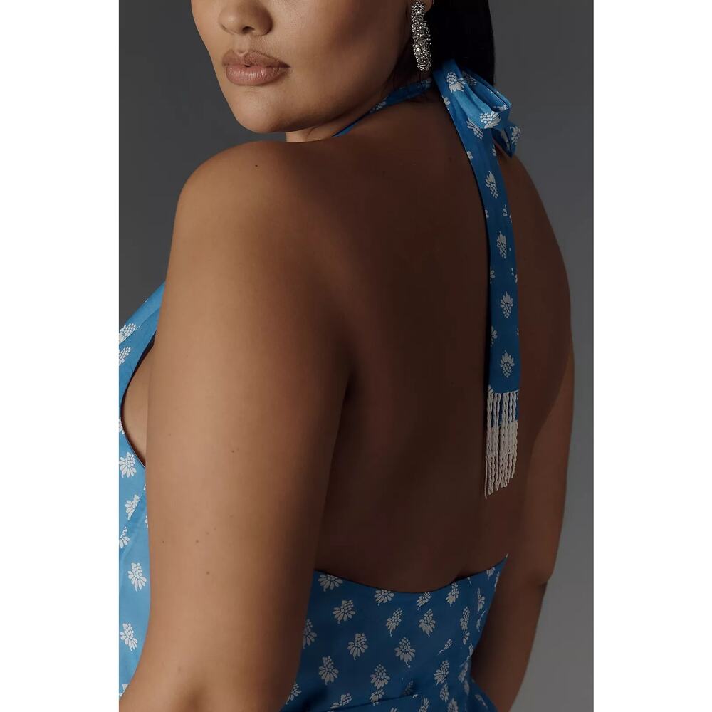 New Anthropologie Rachel Antonoff Rainey Halter Maxi Dress $348 PLUS 1X Blue - Picture 3 of 5